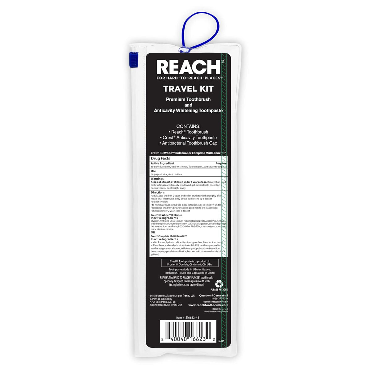 Reach Ultra Clean Travel Toothbrush Kit with Toothpaste and Cap