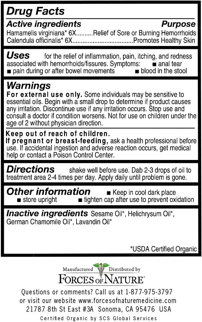 Forces of Nature Fissure Control, Organic Homeopathic Treatment with Witch Hazel for Anal Fissures, Hemorrhoid Related Irritation & Discomfort, Fast, Natural Topical Relief, 0.37 FL OZ