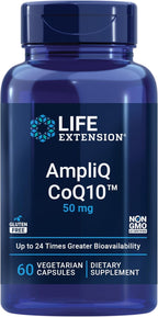 Life Extension AmpliQ CoQ10, Heart Health, Kidney and Liver Health, ubiquinone 50 mg, Advanced Formula, Gluten Free, Non-GMO, Vegetarian, 60 Capsules