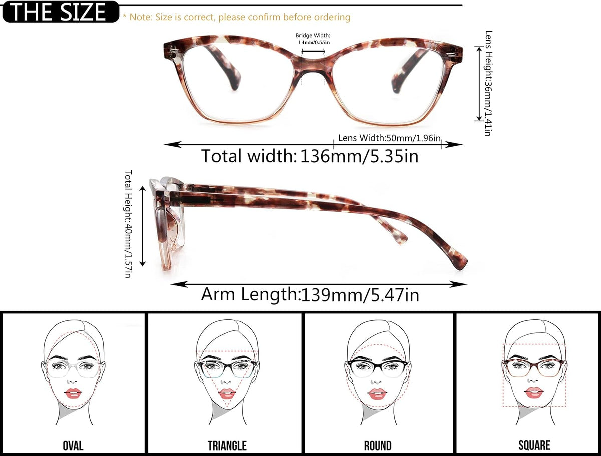 Reading Glasses Women Ladies Readers +5.00 Stylish Women's Magnifying Cheaters Glasses 4 Pack Lightweight Comfortable Fit