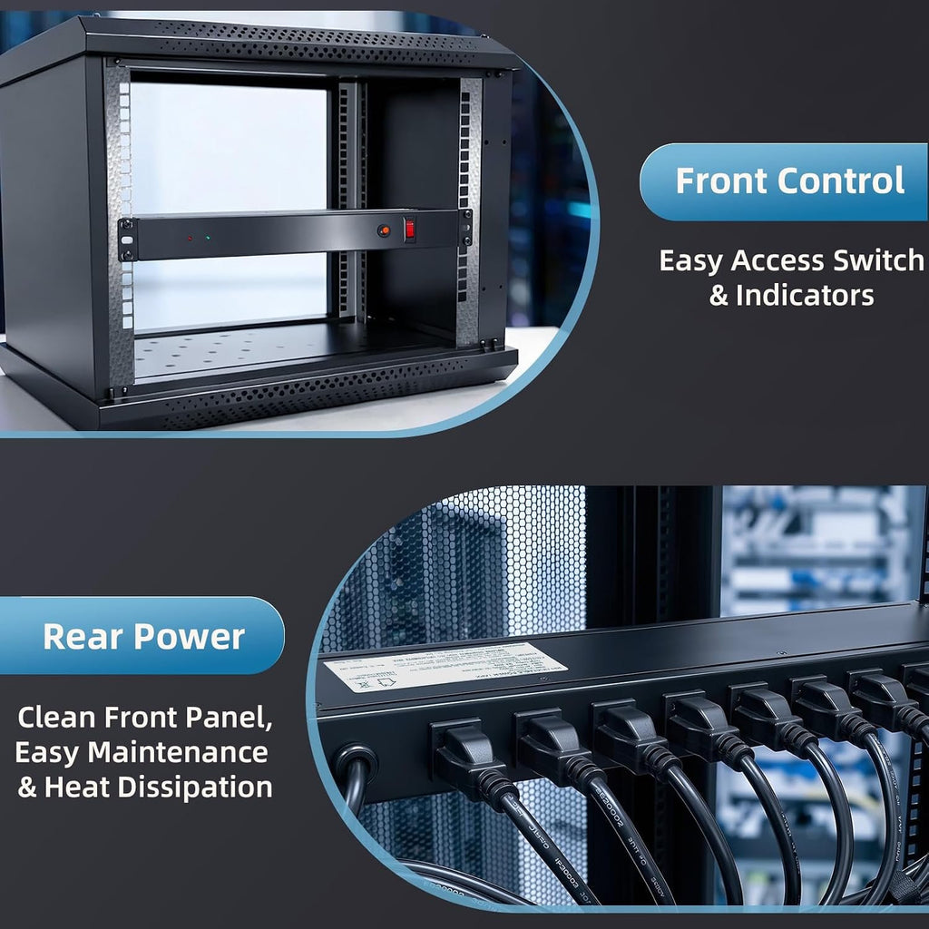 8 Outlet 1U Rack Mount PDU Power Strip 2000J Surge
