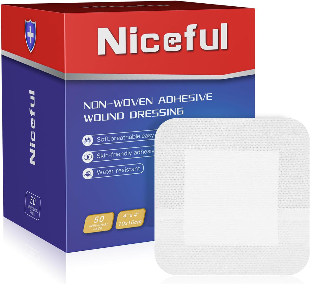 Niceful Island Dressing 4" x 4" Bandages for Wounds, 50 Count