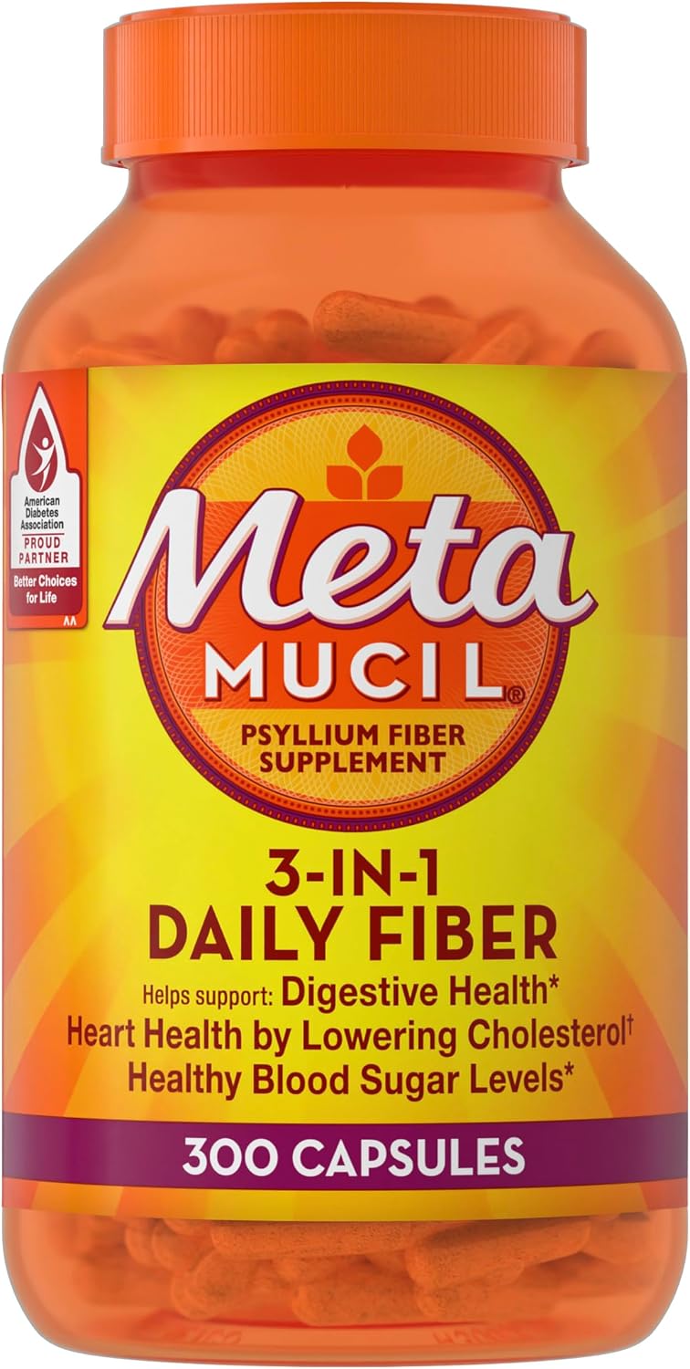 Metamucil, Psyllium Husk GLP-1 Friendly Fiber Capsules, 300 Capsules, 3-in-1 Fiber Supplement, Daily Psyllium Husk Fiber Capsules Help Support Digestive Health by Promoting Regularity