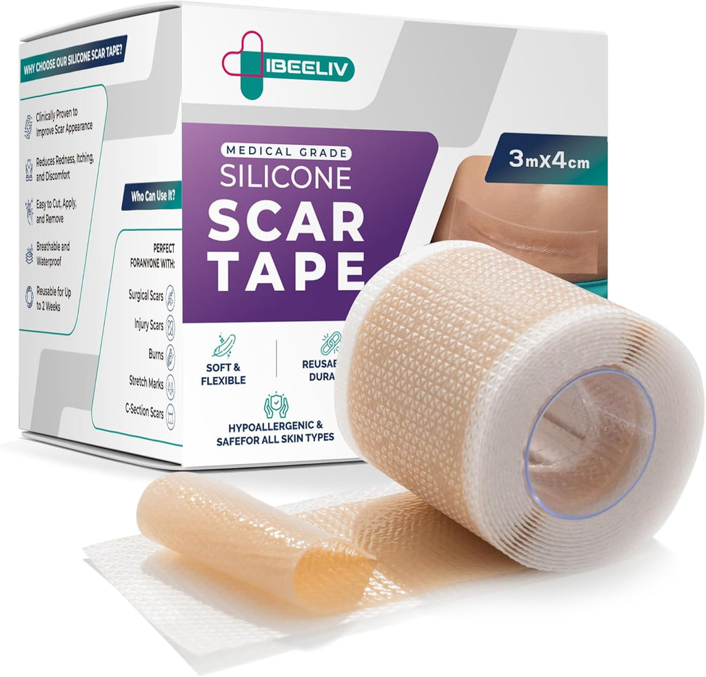 Silicone Scar Tape for Surgical Scars: 3 Meters Scar Gel Sheets for C-Section Tummy Tuck Recovery and Treatment – Reusable Scar Strips for Keloid Burn Scars Removal (1.6'' x 120'' Roll-3M)