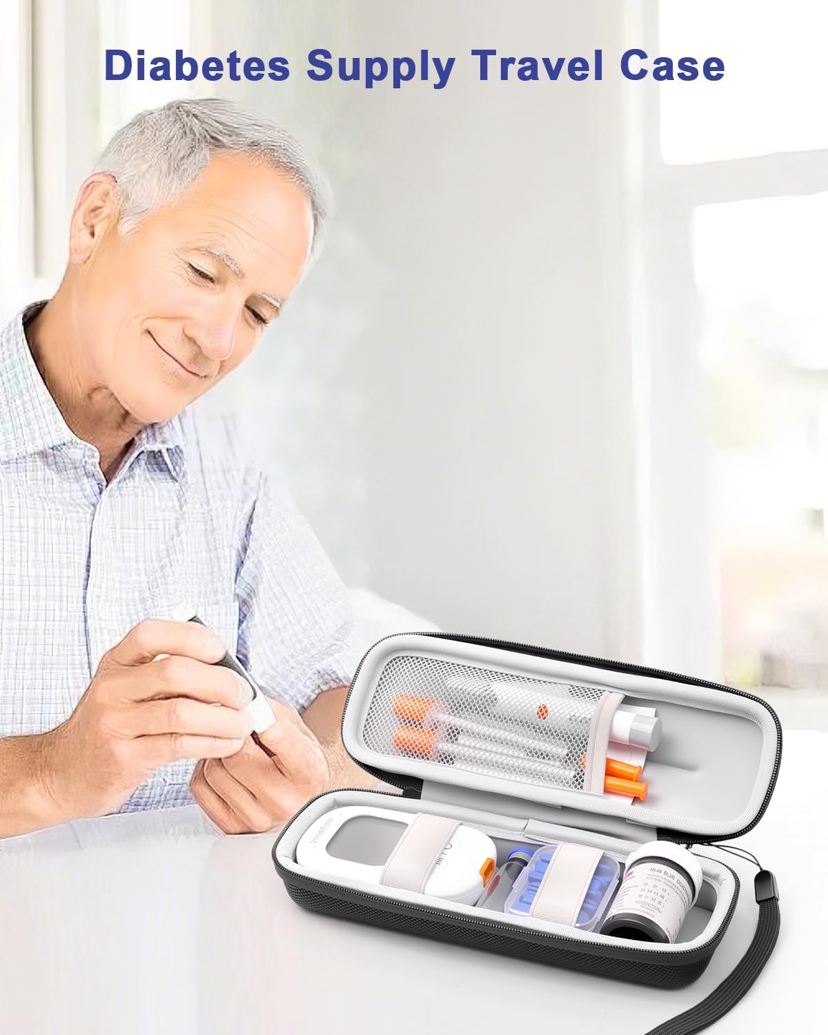 Diabetes Travel Case for Diabetic Test Kit Glucose Meter, Insulin Pen More | Portable Hard Travel Carrying Organizer Case for Blood Glucose Meter, Insulin Pen, Syringe, Lancets, Lancing Device & More