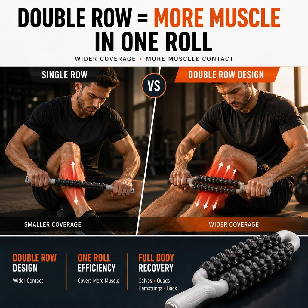 Muscle Roller Stick for Deep Muscle Recovery, Double Row Massage Roller | Double Row Design | Smooth Controlled Rolling | Large Muscle Coverage | Workout Recovery | Portable Recovery Tool