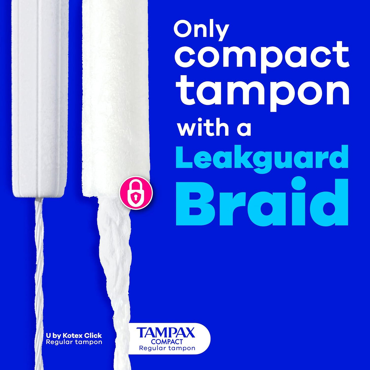 Tampax Compact Pearl Tampons Multipack, with LeakGuard Braid & Extendable Applicator, Regular/Super Absorbency, Compact Extendable Applicator, Unscented, 30 Count