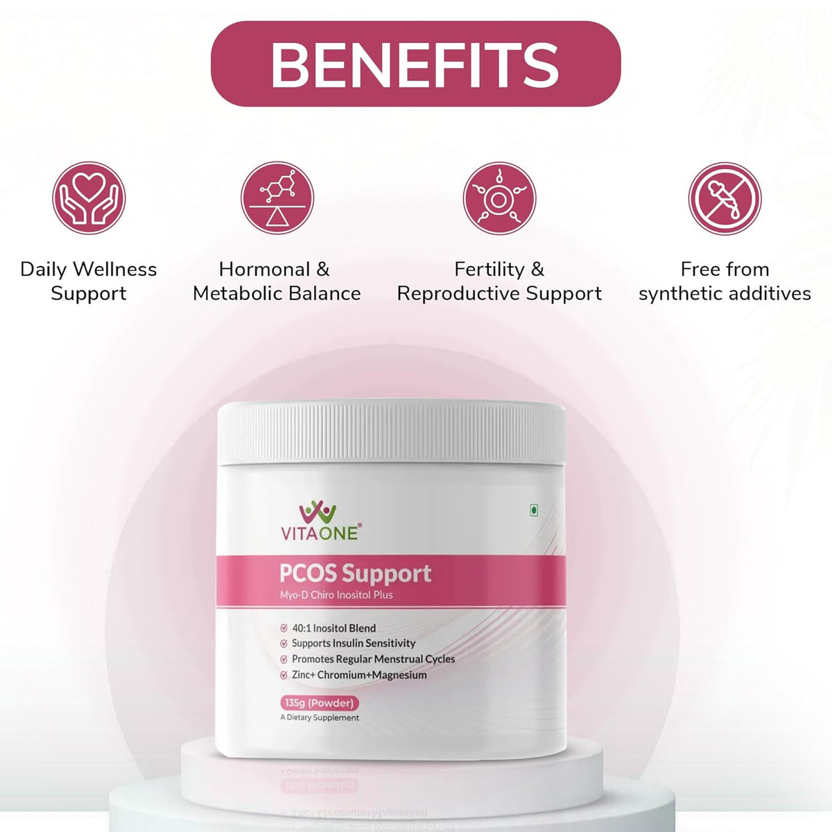 PCOS Support | Inositol & L-Arginine Blend for Women – 135g | Daily Wellness Supplement with Nutrients for Women’s Health | Unflavoured Powder | No Added Sugar or Fillers