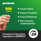 24-Hour Allergy Medicine 500-Count Non-Drowsy Antihistamine for Pollen, Hay Fever, Dry, Itchy Eyes, Allergies | Cetirizine HCl 10mg Tablets, Compare to Leading Brand