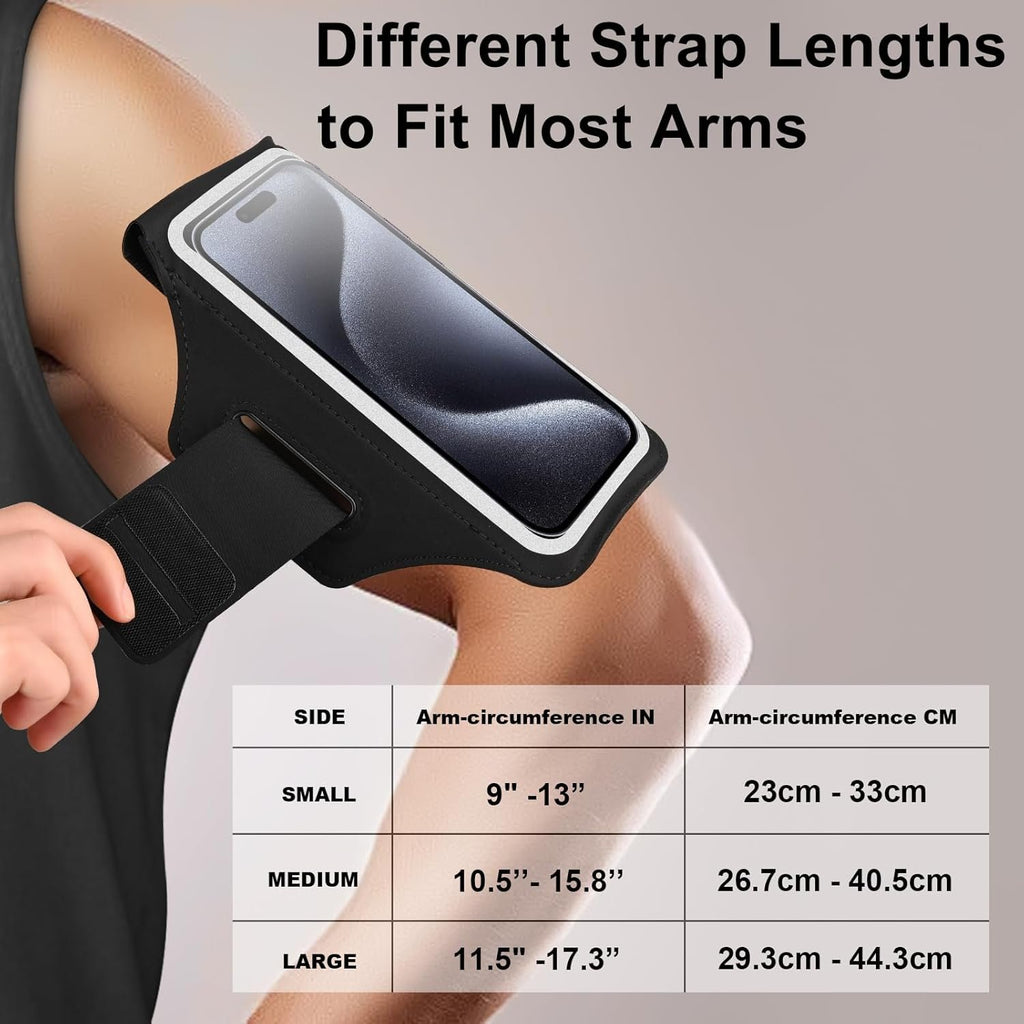 Running Armband with Earphone Bag Cell Phone Armband for iPhone 17 16 15 Pro 14 Plus 13 11 XR, Galaxy S24/S10 Water Resistant Sports Phone Holder Case & Zipper Slot Car Key Holder for 6.9 inch Phone