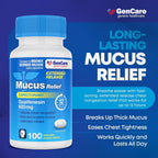 GenCare Mucus Relief Guaifenesin 600mg Extended-Release, 100 Ct | Compares to Mucinex; 12-hour expectorant relief for chest congestion & cough, thins and loosens mucus fast