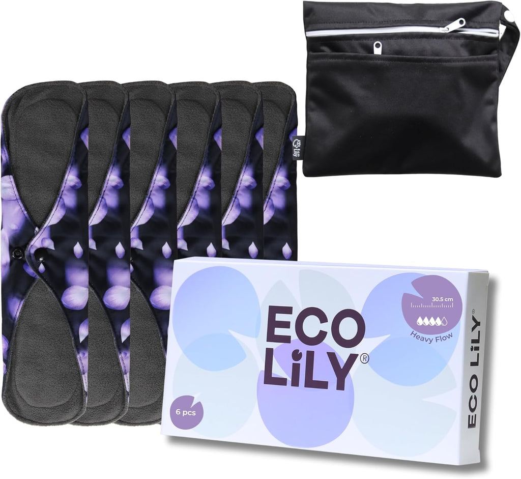 Reusable Pads, 6 Pcs, Postpartum Pads, Washable Panty Liners for Menstrual Panties, Abundant Flow, 1 Storage Bags
