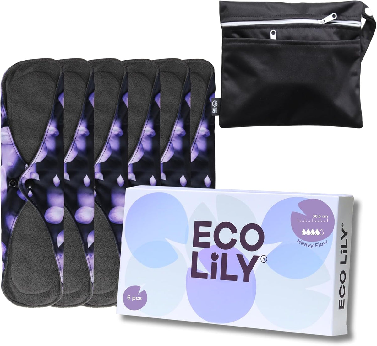 Reusable Pads, 6 Pcs, Postpartum Pads, Washable Panty Liners for Menstrual Panties, Abundant Flow, 1 Storage Bags
