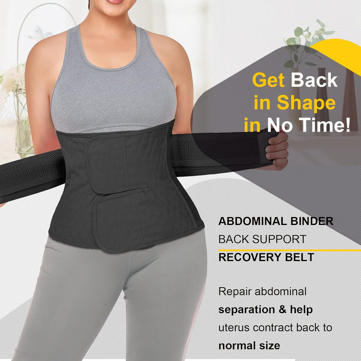 Postpartum Belly Band Abdominal Binder Post Surgery C-section Belly Binder Wrap Girdle Recovery Belt Back Support (X-Large, Black)