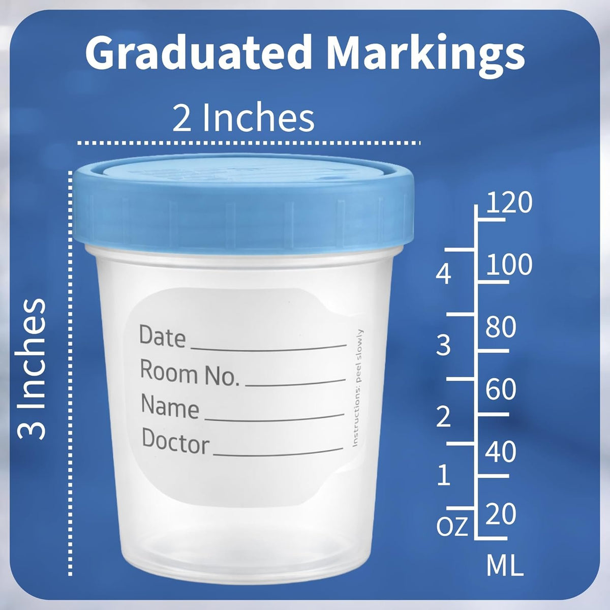 Vakly Sterile Specimen Cups 4 oz, Urine Collection Cups 3 Count | Individually bagged sterile cups with screw-on lids for urine collection, specimen testing, and secure sample handling