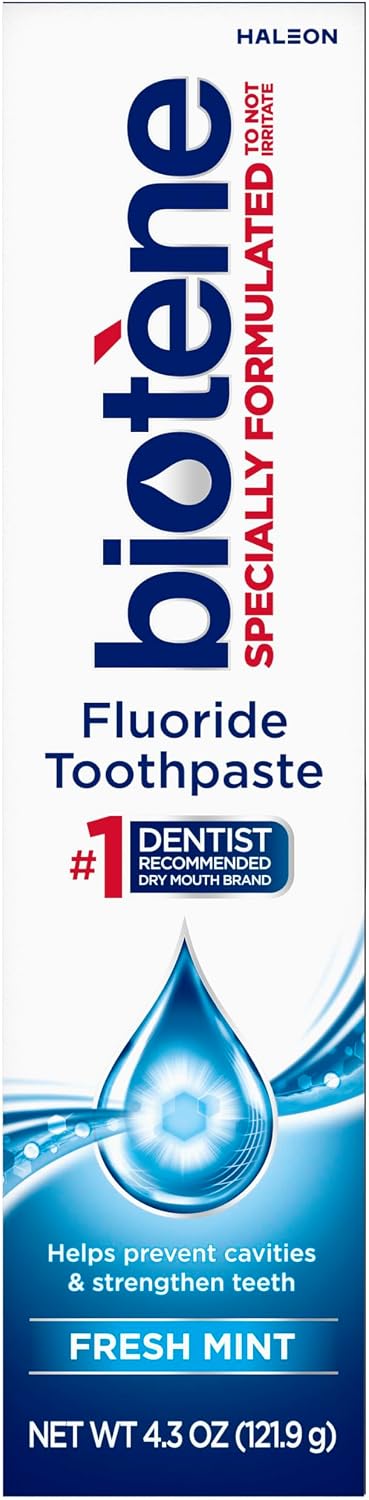 Biotene Fluoride Toothpaste for Dry Mouth Symptoms, Bad Breath Treatment and Cavity Prevention, Fresh Mint - 4.3 oz