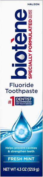 Biotene Fluoride Toothpaste for Dry Mouth Symptoms, Bad Breath Treatment and Cavity Prevention, Fresh Mint - 4.3 oz