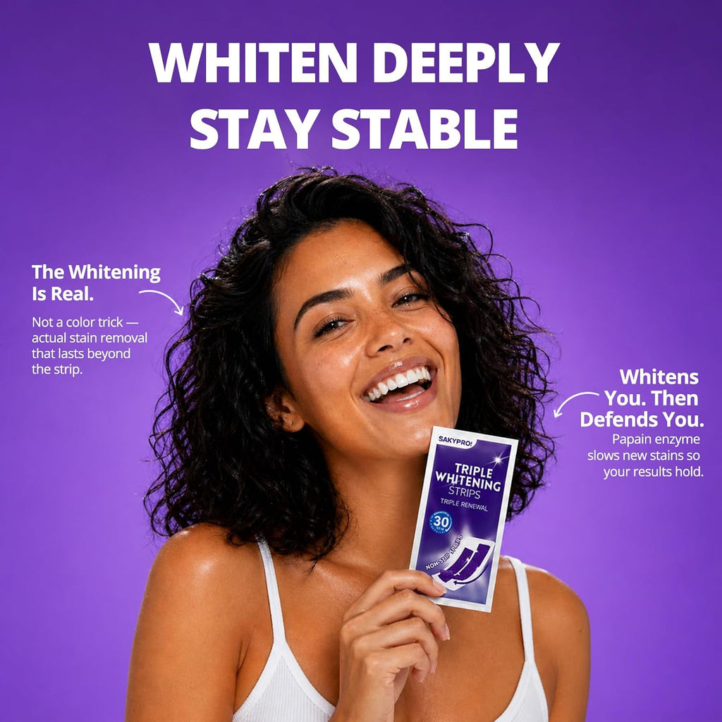 SAKYPRORAL Whitening Strips, Long-Lasting Results, Enamel Safe & Low-Sensitivity, Purple Tooth whitening, Professional Teeth Whitening Strips with Non-Slip Dry Strip Technology, 14 Count (Pack of 1)