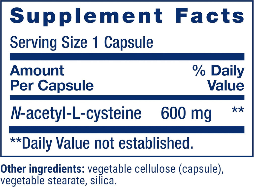 Life Extension N-Acetyl-L-Cysteine (NAC), Immune, Respiratory, Liver Health, NAC 600 mg, Potent antioxidant Support, Free-radicals, Easy to Absorb, 60 Capsules