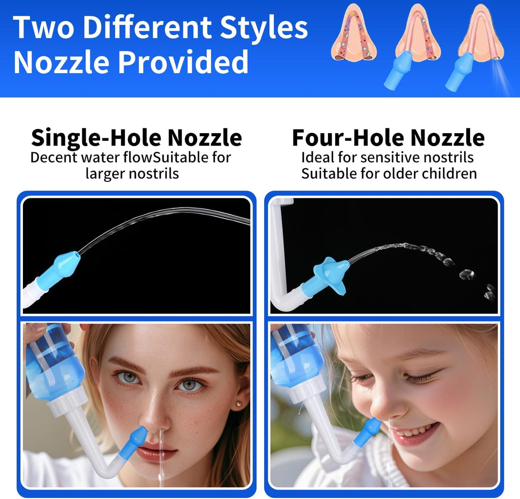 Neti Pot Sinus Rinse Bottle,Nasal Wash Bottle,Sinus Rinsing Cleaner Pressure Rinse Nasal Irrigation with Sticker Thermometer for Adult & Kid (300ml with 40 Nasal Wash Salt Packets)