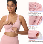 Zip Front Sports Bras for Women Adjustable Racerback Medium Support Bras Padded Post-Surgery Bras Seamless Yoga Athletic Bra