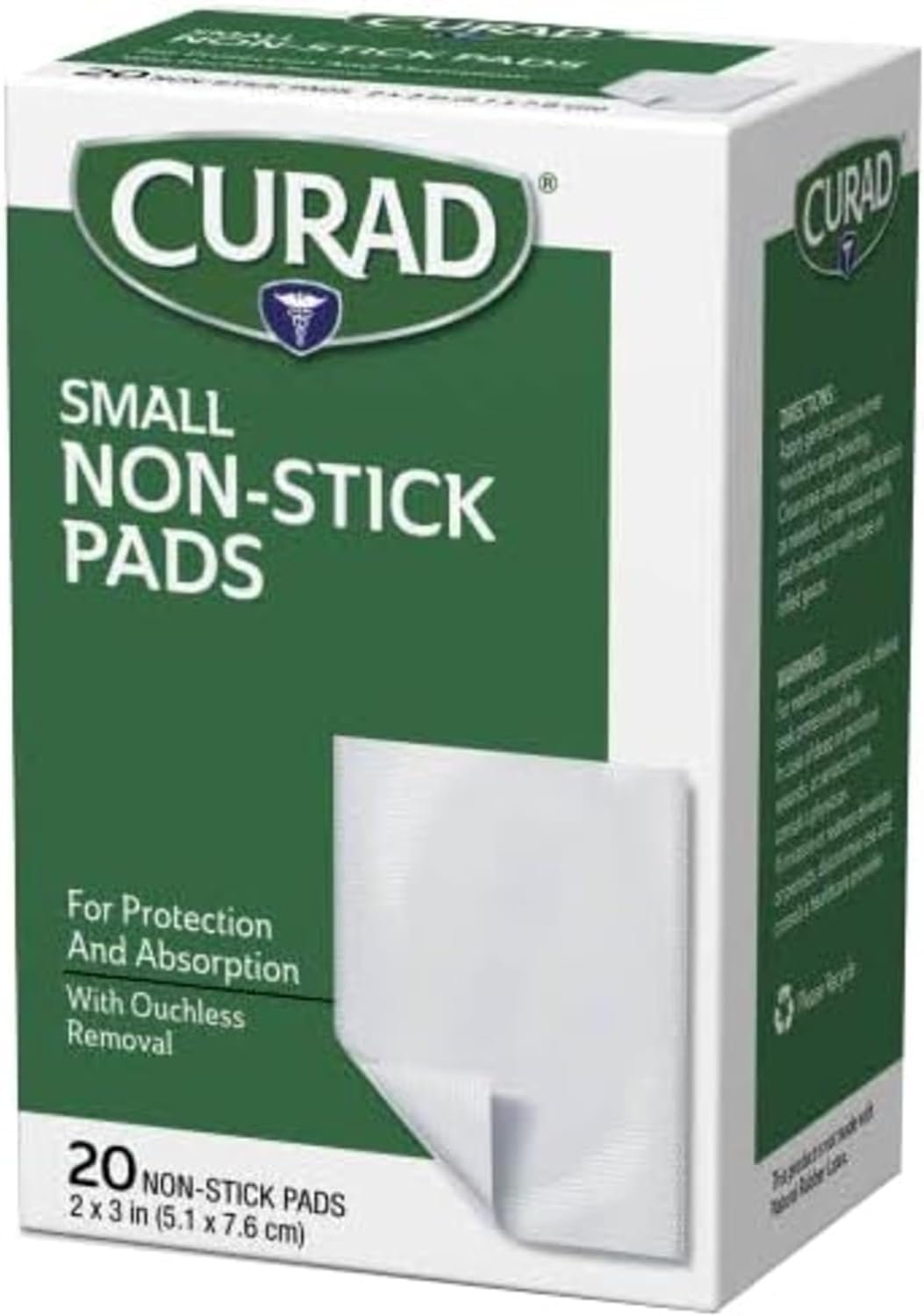 Curad Non-Stick Pads, 2 X 3 Inch(5.1 x 7.6 cm), 20 Count | Supports Wound Care and First Aid, Absorbent and Breathable for Healing, Ouchless Removal, Can Be Cut to Fit, Polyester Pad