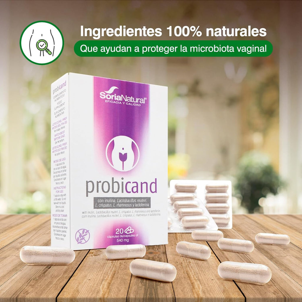 Soria Natural Probicand – With Inulin, Lactobacillus Reuteri, L Crispatus, L Rhamnosus and Lactoferrin – Helps Maintain the Balance of Vaginal Flora and Microbiota – Box of 20 Capsules of 545 mg