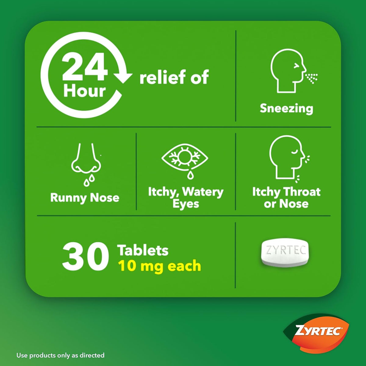 Zyrtec 24-Hour Allergy Relief Tablets, 30-Ct Size Plus 3x1-Count Packs | 10 mg Cetirizine HCl, Allergy Medicine, For Symptoms like Runny Nose, Sneezing, Itchy & Watery Eyes & Itchy Nose or Throat