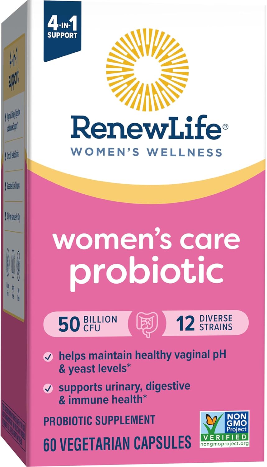 Renew Life Women's Probiotic Capsules, 50 Billion CFU Guaranteed, Supports pH Balance, Vaginal, Urinary, Digestive and Immune Health(2), L. Rhamnosus GG, Dairy, Soy and Gluten-Free, 60 Count