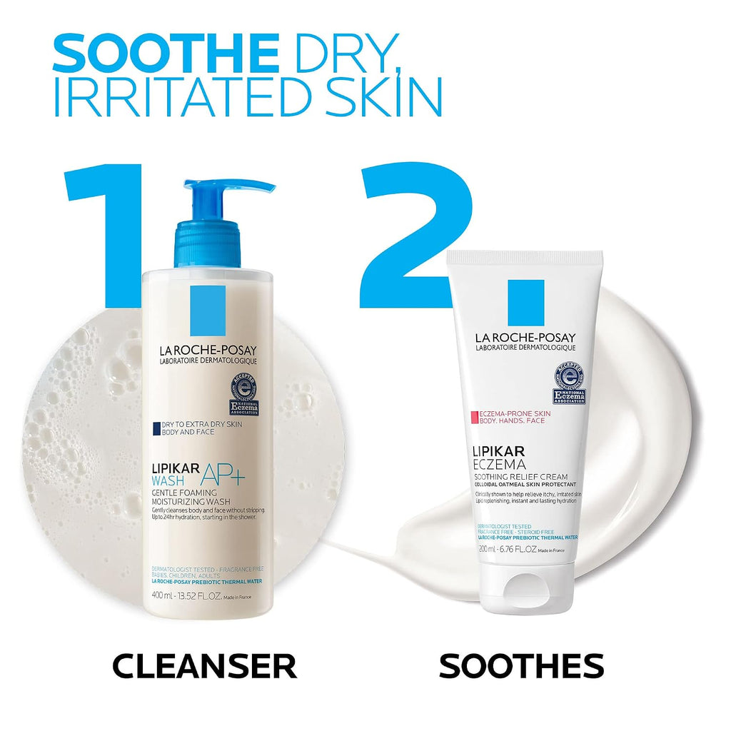 La Roche-Posay Lipikar Soothing Relief Eczema Cream, Sensitive Skin 6.8oz | Face & body lotion for eczema, dry, sensitive skin with colloidal oatmeal. Soothes and relieves irritation.
