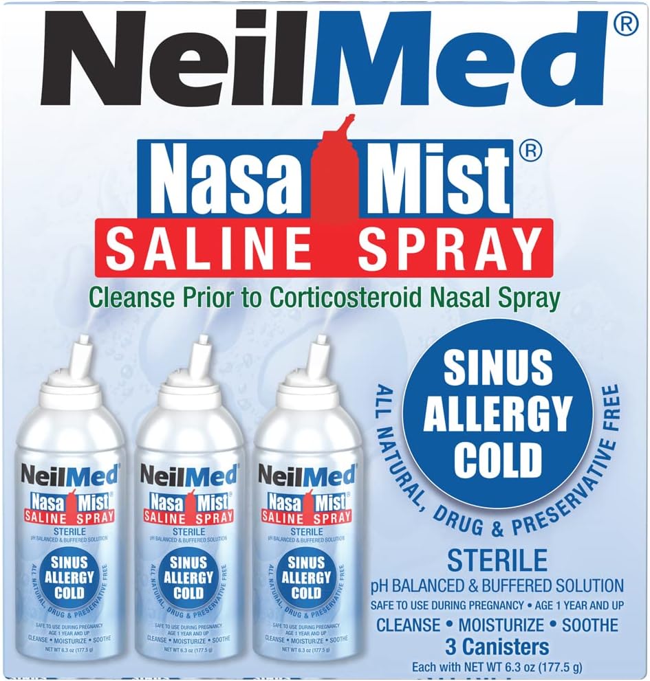 NeilMed NasaMist Isotonic Saline Spray. Soothe, Moisturize and Cleanse Using Specially Designed tip. 177mL. Contains 3 NasaMist canisters