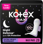 Kotex Overnight Maxi Pads with Wings, Extra Heavy Absorbency, 28 Count (Packaging May Vary)