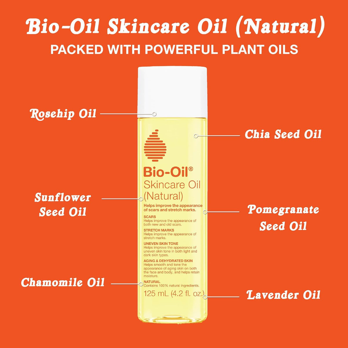 Bio-Oil Fragrance-Free Body Oil Serum for Scars & Stretch Marks, 4.2 fl oz | Dry Skin Moisturizer, Rosehip & Chamomile Oils, Scar Treatment, Stretch Mark Oil, Sensitive Skin Safe, Face and Body