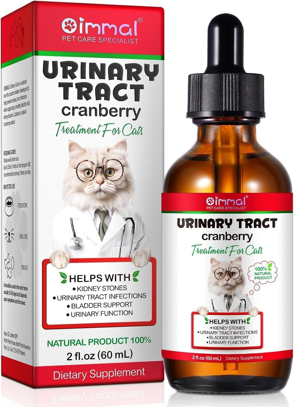NP- Cat UTI Support Drops – Natural Cranberry Supplement for Bladder & Kidney Health – Urinary Tract Infection Relief for All Breeds – Liquid Herbal Formula for Cats 60mL