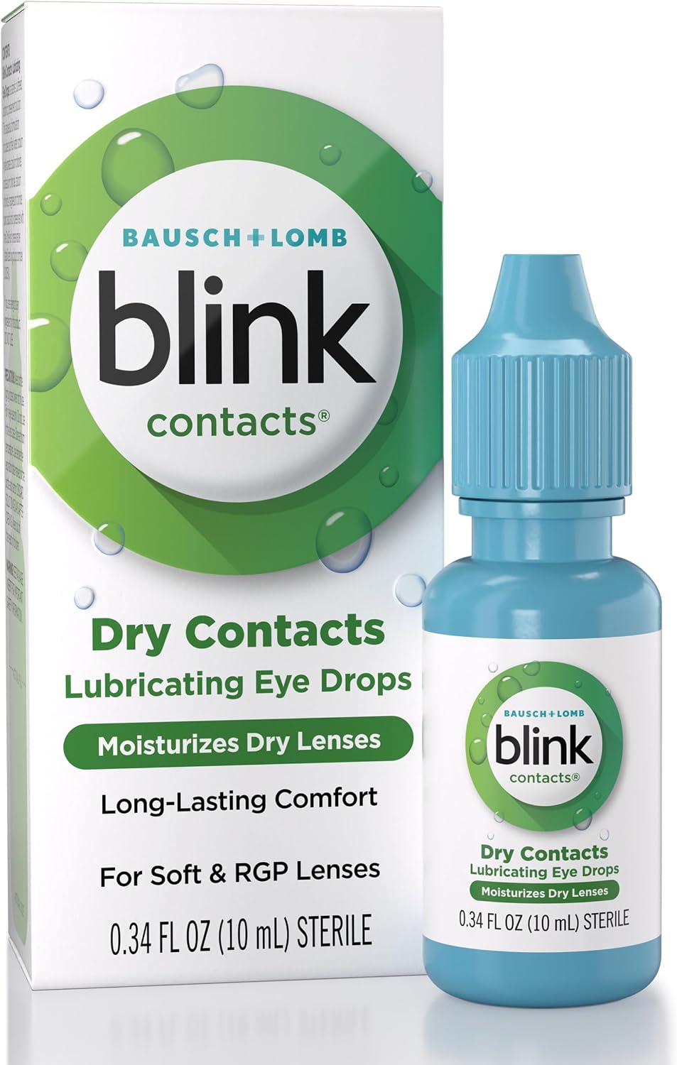 Blink Contacts Lubricating Eye Drops with Hyaluronate, Moisturizing & Soothing for Soft & RGP Contact Lenses, Refreshes Lenses, Hydrating & Comforting Daily Eye Care, 0.34 Fl Oz