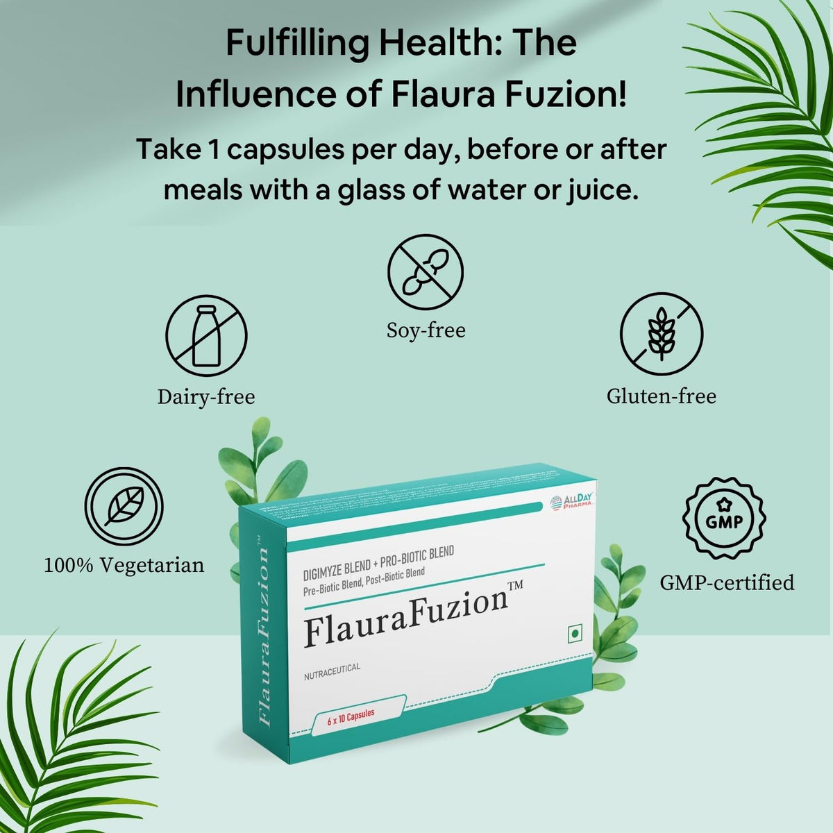 ALLDAY PHARMA FlauraFuzion Probiotic Capsules for Women | 50 Billion CFU | 17 Multi-Strain Probiotics | Gut Health, Digestion Support & Immunity Booster | Women’s Daily Supplement | 10 Capsules
