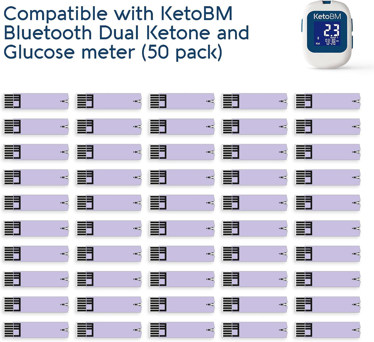 KetoBM Blood Ketone Test Strips for Dual Bluetooth Ketone & Glucose Meter, 50pk