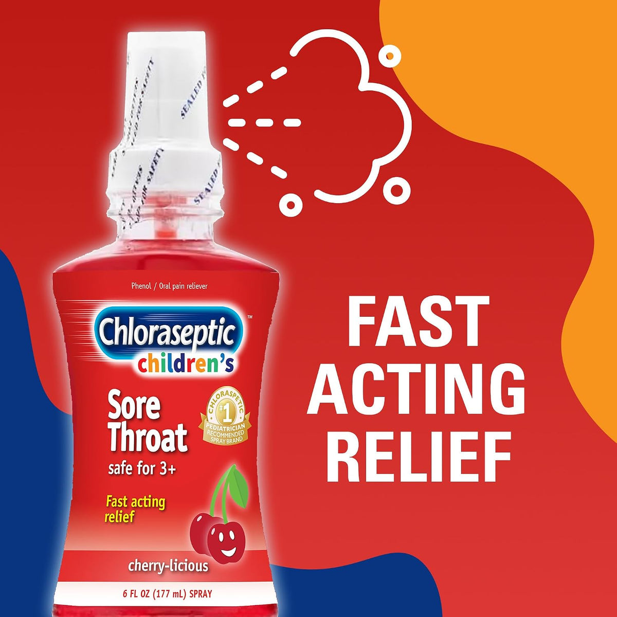 Chloraseptic Children's Sugar-Free Sore Throat Spray, Cherry-Licious, 6 Oz