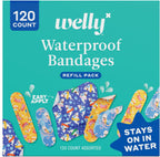 Welly Bandage Ocean Friends Refill Pack | Splashflex Adhesive Flexible Waterproof Bandages | Assorted Shapes and Patterns for Minor Cuts, Scrapes, and Wounds - 120 Count