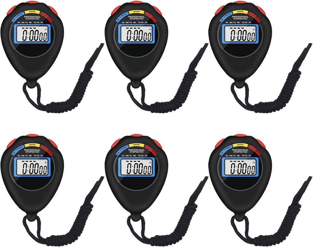 Pgzsy 6 Pack Multi-Function Electronic Digital Sport Stopwatch Timer, Large Display with Date Time and Alarm Function,Suitable for Sports Coaches Fitness Coaches and Referees