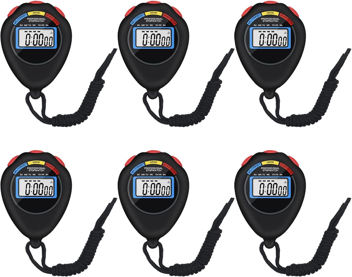 Pgzsy 6 Pack Multi-Function Electronic Digital Sport Stopwatch Timer, Large Display with Date Time and Alarm Function,Suitable for Sports Coaches Fitness Coaches and Referees