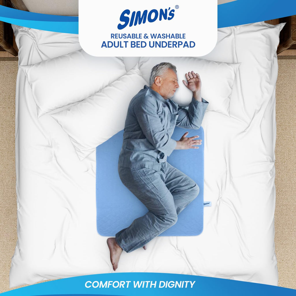 Simon's Cotton Adult Reusable Classic Bed Underpad for Elderly, Heavy Absorbency Large Size 34 X 36 Inches | Leak Proof 4 Layer Design Protects Surfaces for Incontinence Patients– Blue | Pack of 1