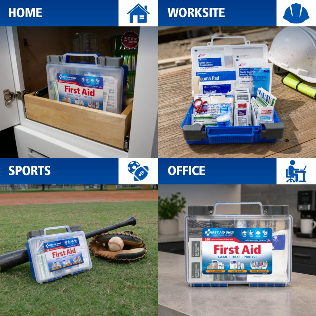 First Aid Only 91248 OSHA-Compliant First Aid Kit, All-Purpose 50-Person Emergency First Aid Kit for Business, Worksite, Home, and Car, 260 Pieces