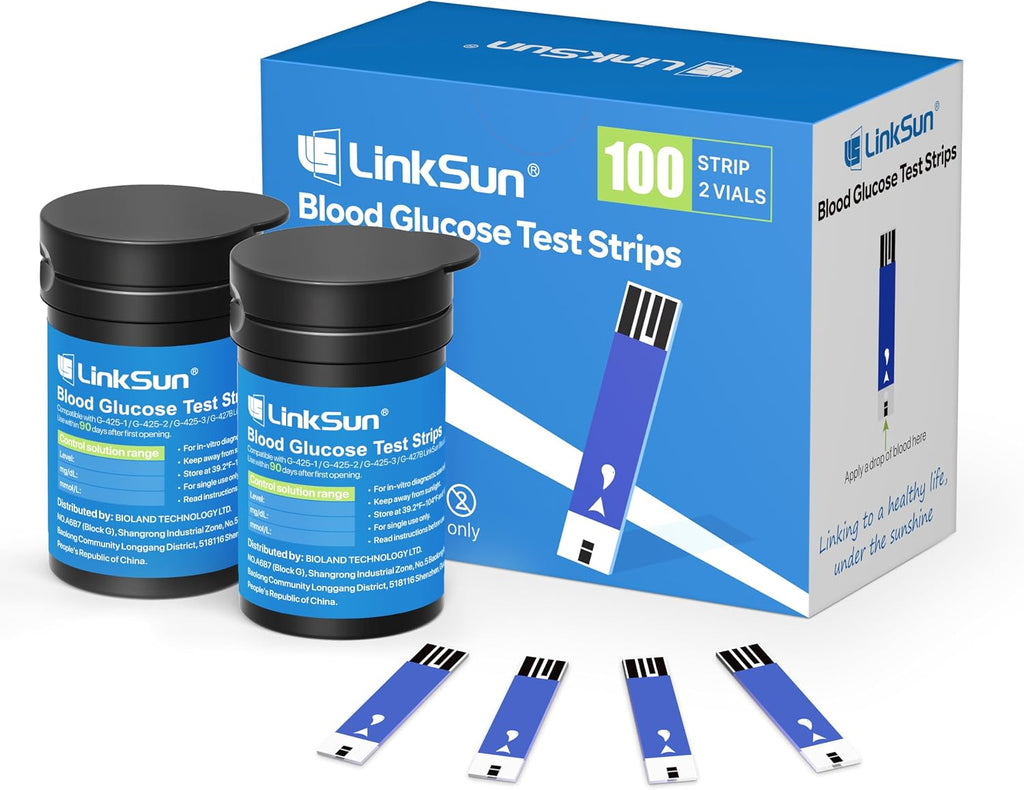 LinkSun Blood Glucose Test Strips*100, for G-425-1/G-425-2V/G-425-3/G-427B | Test Strips for Diabetes 2*50 Strips, ±15% Lab-Grade Accurate, 5-Sec Results & Easy-to-Use for Daily Home Glucose Monitoring