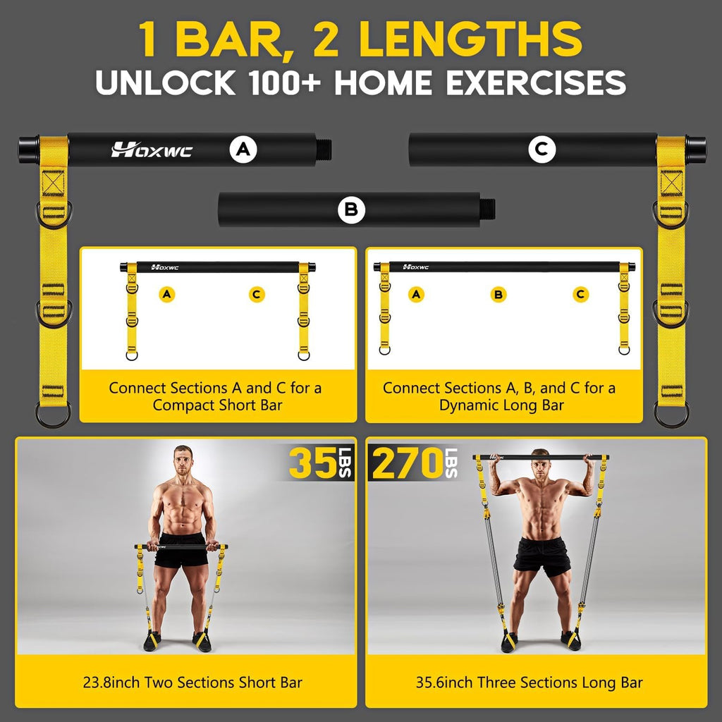HOXWC Heavy Pilates Equipment, Portable Pilates Bar Kit with Resistance Bands, Professional Adjustable Squat Workout Equipment for Men, Home Gym Muscle Strength Training, Full Body Exercise