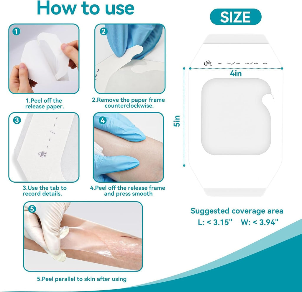 Dimora Transparent Film Dressing 50 Packs, Waterproof Adhesive Clear Bandages 4 in x 5 in, Wound Cover for IV Shield, Tattoo Aftercare Bandage,Clear Bandage Tape for Wound Care