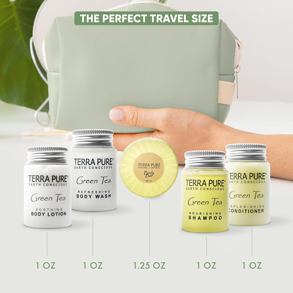 Terra Pure Hotel Toiletries, Shampoo & Conditioner Amenity Set, 150-Piece | Travel Size Guest Amenities, Hospitality Supplies, Hotels, Resorts, hotel room essentials, guest bathroom supplies, motels