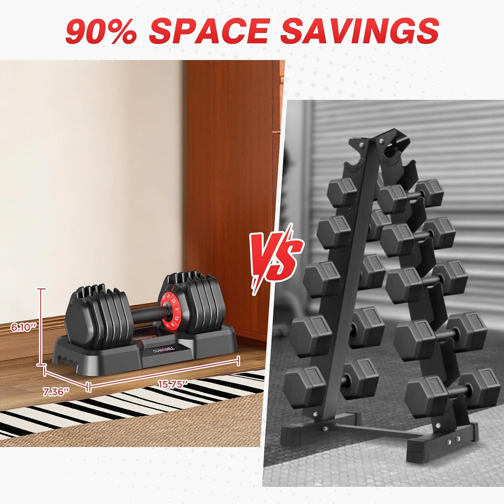 Adjustable Dumbbells Set All in One Free Weights Set for Home Gym | 25/26.5/52.5/55/85lbs Weights Dumbbells Set, 1 Sec Adjust Weights with Anti-Slip Handle for Home Fitness