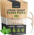 Dental Floss Picks - Straw Wheat Handle Flossers | Thin & Shred-Resistant Thread for Tight Gaps | Flossers for Adults | Gentle on Gums & Teeth | Gluten-Free & Vegan (200 Pack, Mint)