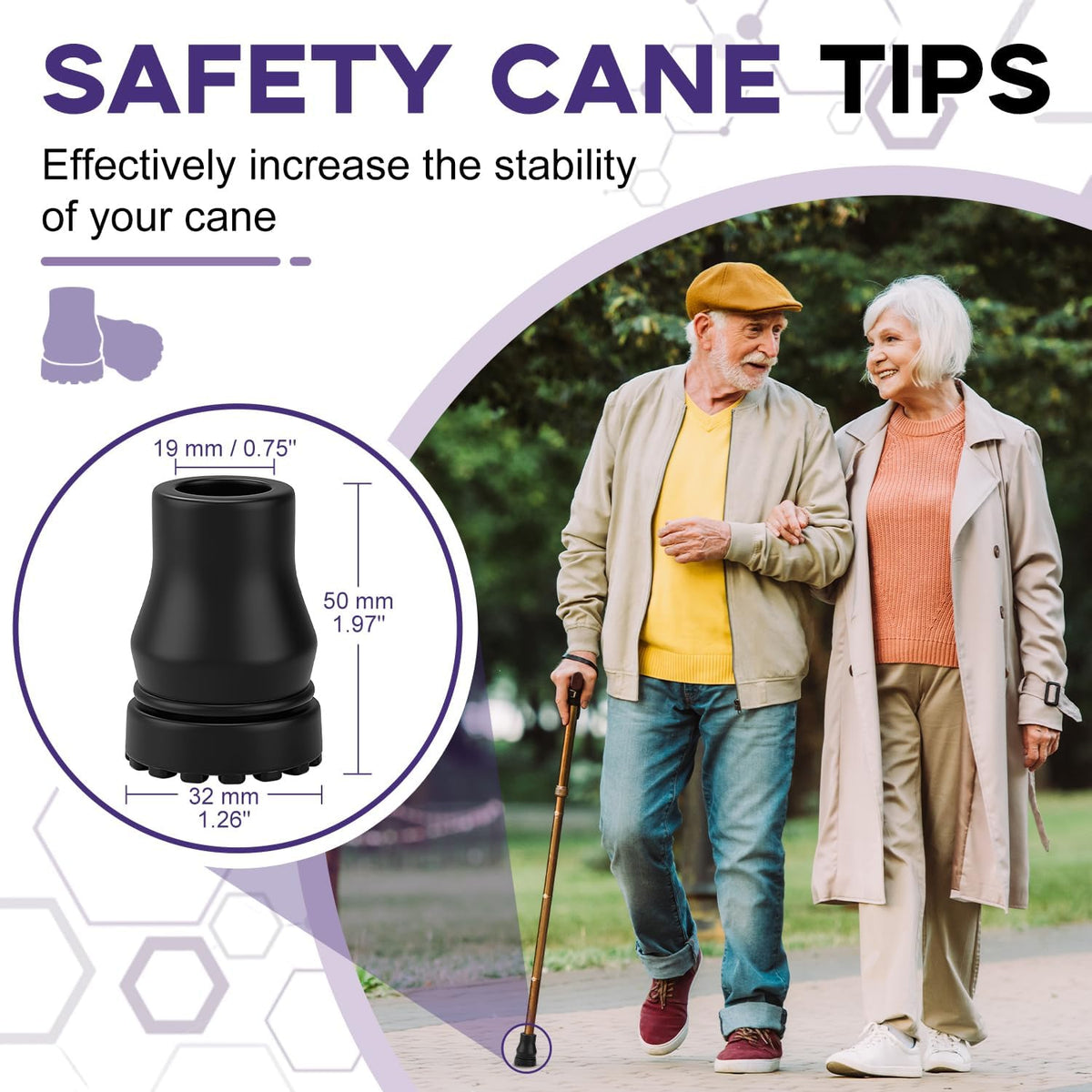 supregear Rubber Cane Tips, (3/4", 4-Pack) Heavy Duty Walking Cane Tips, Anti-Slip Replacement for Canes, Walking Sticks, Hiking Sticks, Seniors Crutches, Black